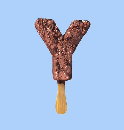 Y Letter, Chocolate Ice Cream Font Concept. 3d Rendering isolatedの写真素材