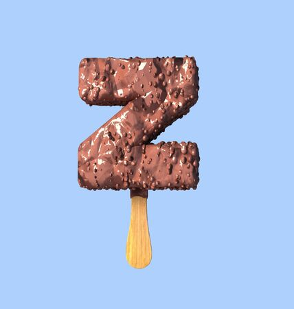 Z Letter, Chocolate Ice Cream Font Concept. 3d Rendering isolatedの写真素材