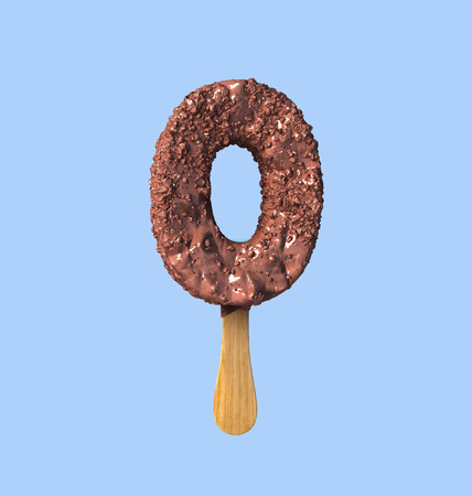 Number Zero. Chocolate Ice Cream Font Concept. 3d rendering isolatedの写真素材