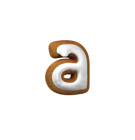 Small Letter A. Gingerbread font. Christmas cookie alphabet concept. 3d rendering isolated on White Backgroundの写真素材