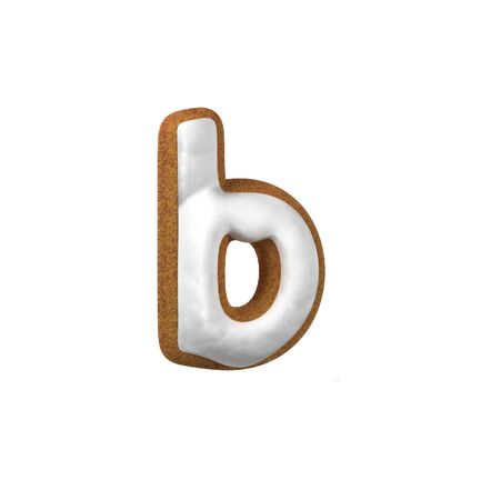 Small Letter B. Gingerbread font. Christmas cookie alphabet concept. 3d rendering isolated on White Backgroundの写真素材