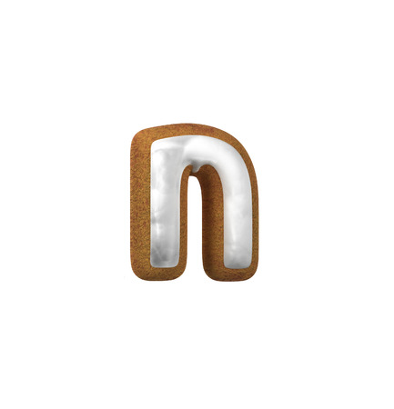 Small Letter N. Gingerbread font. Christmas cookie alphabet concept. 3d rendering isolated on White Backgroundの写真素材
