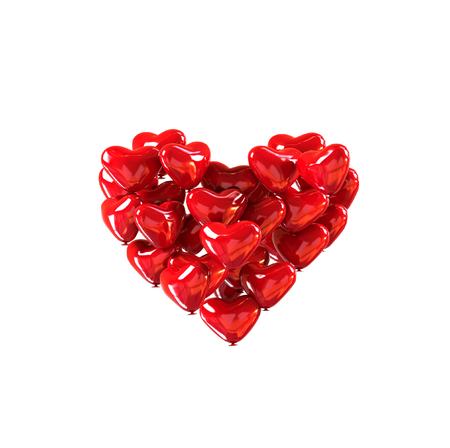 big red heart made of ballons, Valentine symbol. 3d rendering isolated on white backgroundの写真素材
