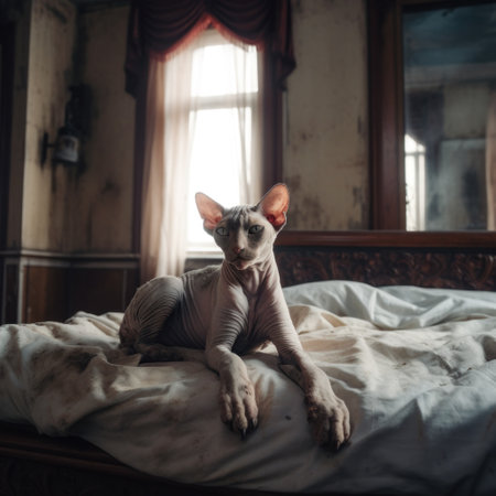 Sphynx cat on the bed. sphynx catの素材