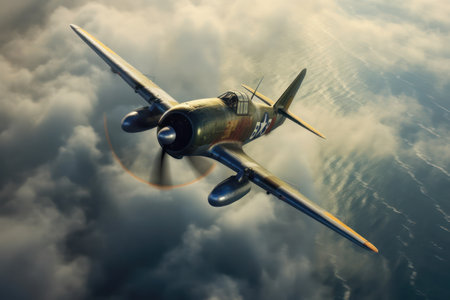 Plane in the sky. 3D rendering. Vintage style.の素材