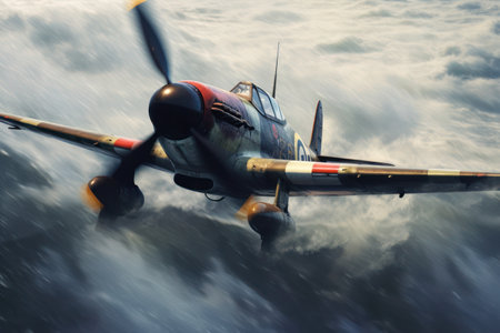 Airplane in the clouds. Photo in old color image style.の素材