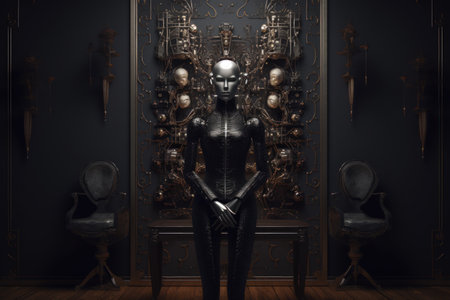 Futuristic mannequin in a dark room. 3d renderingの素材