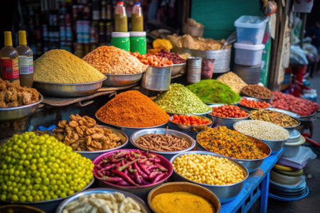Variety of spices on the street market in Kathmandu, Nepalの素材
