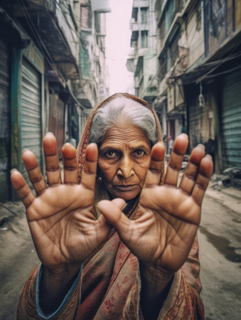 Portrait of an old Indian woman in Varanasi, India.の素材