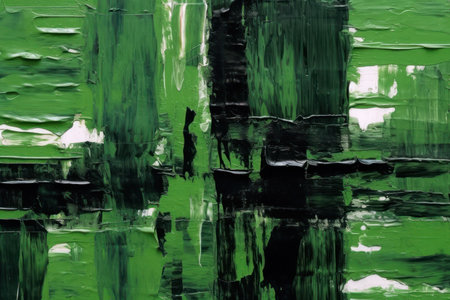 abstract background: black and green paint strokes on a green canvasの素材