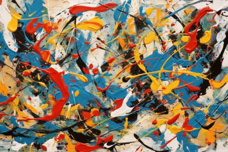 abstract oil painting on canvas with brush strokes and splashes of different colorsの素材