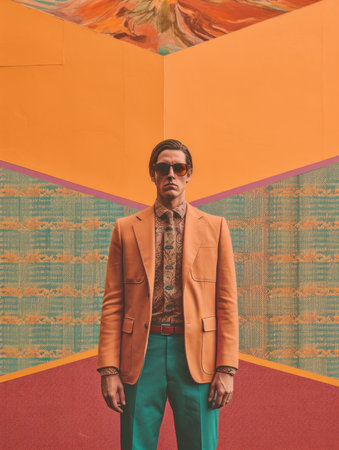Portrait of a handsome man in a coat and sunglasses. Fashion shot.の素材