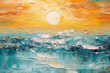 Sunset over the sea. Oil painting on canvas. Abstract background.の素材