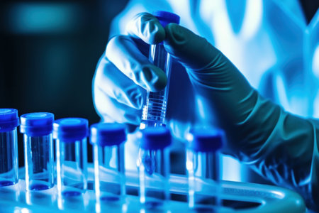 Laboratory research and development concept. Scientist working with test tube in laboratory.の素材