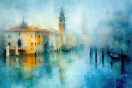 Venice, Italy. Digital watercolor painting of a view of Venice.の素材