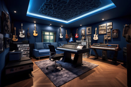Interior of a modern music studio. 3d rendering illustration.の素材