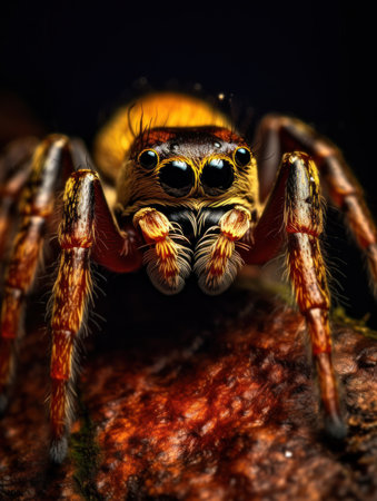 jumping spider macro close up on black background, beautiful photo digital pictureの素材