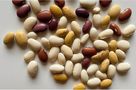 Assorted beans on a white background. Dried legumes.の素材