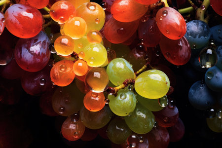 grapes with water drops on black background, close-upの素材