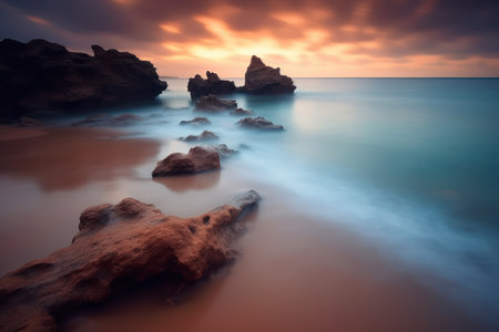 Beautiful seascape at sunset. Long exposure. Toned.の素材