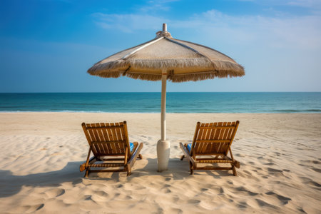 Chairs and umbrella on the tropical beach. Summer vacation concept.の素材