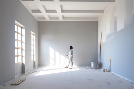 Woman painting the wall in a new house. Renovation concept.の素材