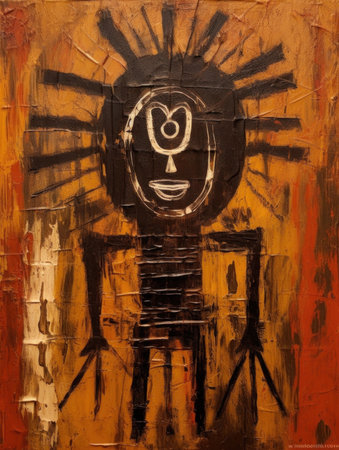 Sketch of the head of a voodoo doll on an orange backgroundの素材