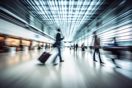 passenger in shanghai pudong airport with motion blurの素材