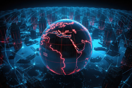 Globe on the background of the planet Earth and the city.の素材