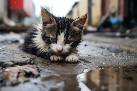 Cute little kitten abandoned in the streetの素材