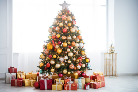 Christmas tree with gifts in the white room, new year and christmasの素材
