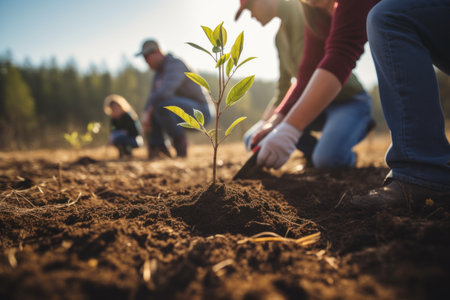 Group of people planting trees in the forest. Select focus. nature.の素材