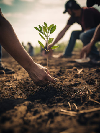 Farmer planting a tree in the garden. Earth day concept.の素材