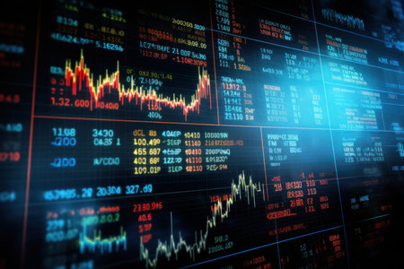 financial stock market graph on technology abstract background represent stock market financial analysis, business investment concept.の素材