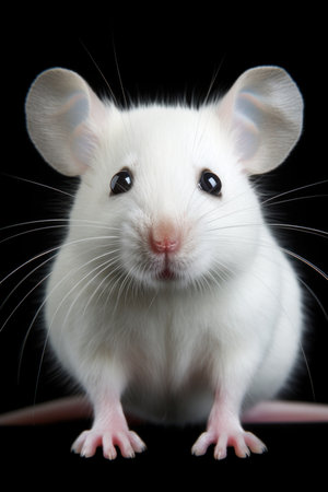 White rat on a black background. Close-up. Studio shot.の素材