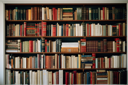 Bookshelves in the library. Books on the bookshelf.の素材