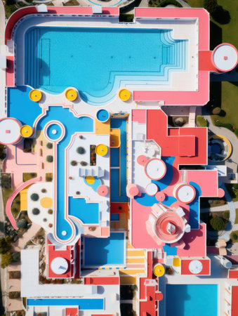 Aerial view of colorful children's playground. Top view from drone.の素材
