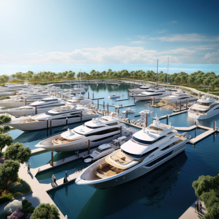 Yachts and boats moored in marina. 3d renderの素材