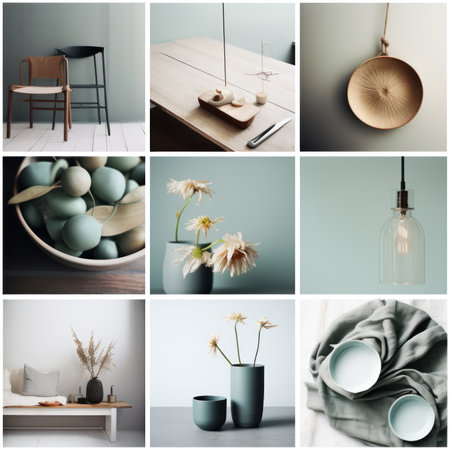 Collage of modern living room interior in scandinavian styleの素材