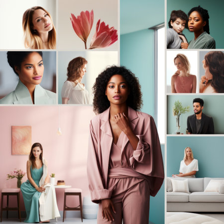 beautiful african american woman in pink dress looking at cameraの素材