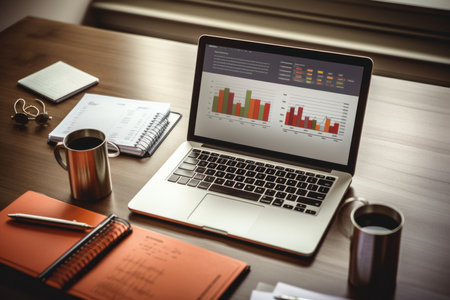 Businessman analyzing investment charts with laptop. Accounting and finance concept.の素材