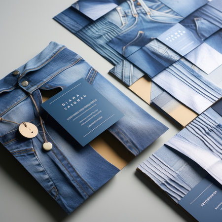 Blue jeans on gray background. Mockup for branding and identity.の素材