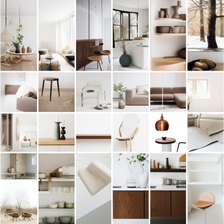 Collage of modern living room interior in scandinavian styleの素材