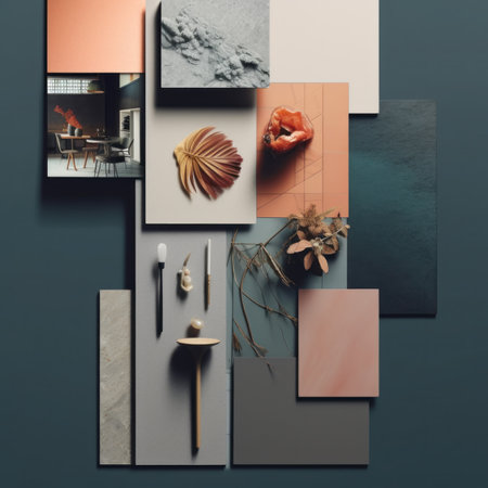 Creative collage made of different shapes and textures. Minimal design.の素材