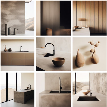 Collage of modern kitchen interior in loft style. 3d renderingの素材