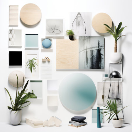 Collage of interior design elements on white background. minimalism.の素材