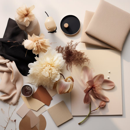 Flowers composition. Flat lay, top view stylish still life.の素材