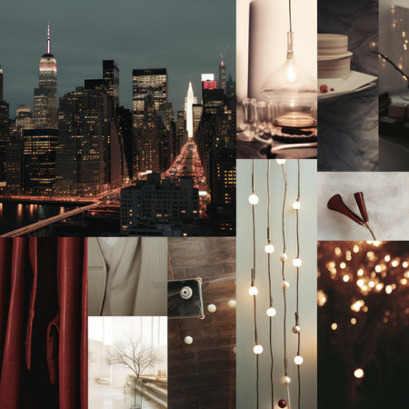 Collage of New York City Manhattan Skyline with Christmas Decorationsの素材