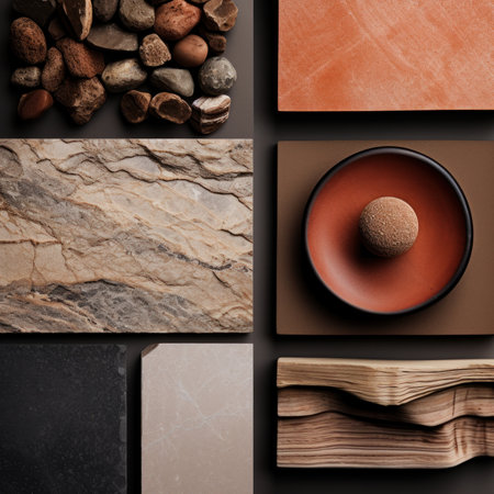 Set of natural stone textures and background. Flat lay, top view.の素材