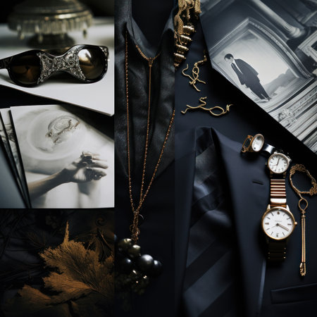 Collage of men's accessories on a dark background. Fashion concept.の素材